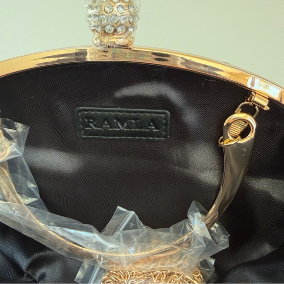 RAMLA Black Bejeweled Crystal Evening Bag w/ Chain Strap Top Handle NEW! - Picture 5 of 5